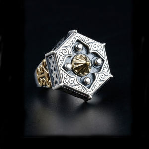 Cincin Segi Enam Yin Yang / Fashion Creative Design Ethnic Style Rune Carving Hexagonal Ring for Men Women Amulet Banquet / Cincin Pentagon Motif Yinyang Cincin Tai Chi yinyang Dapat Disesuaikan / Cincin Pria Wanita Biker vintage Hip Hop punk