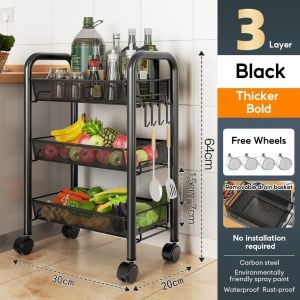Kuga Metal Trolley Kitchen Storage Rack with multiple shelves and braked wheels for home or office storage