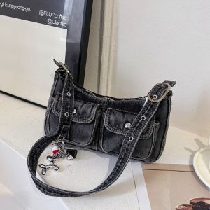Fashion Handbag Retro Denim Bag Y2K Underarm Bag Spicy Girl Shoulder Bag Armpit Bag Crossbody Bag Cloth bag Streetwear