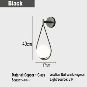 Modern LED Glass Ball Lamp Black Gold Upholsetry Sconce for Livingroom Bedside Aisle Wall Light