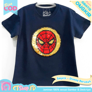 CTSHOPID KAOS ATASAN ANAK LAKI-LAKI MOTIF SPIDER SEQUIN HITAM