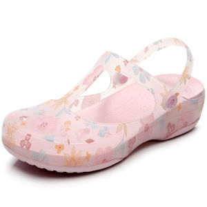 [Free Shipping] JDOV Printed Clogs For Women Summer Wedge Heel Thick-Soled Student Beach Sandals Soft-Soled Closed-Toe Non-Slip Outdoor Wear