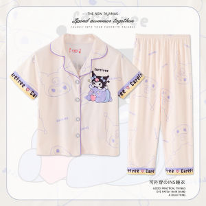 Christmas Gift Halloween Cartoon Kuromi Childrens Sleepwear Sanrio New Short Sleeved Pants Thin Style Little Girls Stylish Cartoon Household Clothes