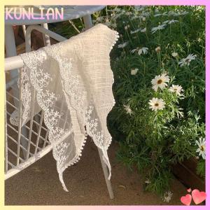 [KUNLIAN] French Style Lace Flower Pattern Triangular Scarf Headband Lolita Silk Scarf Headdress Turban Womens Fashion Hair Accessories