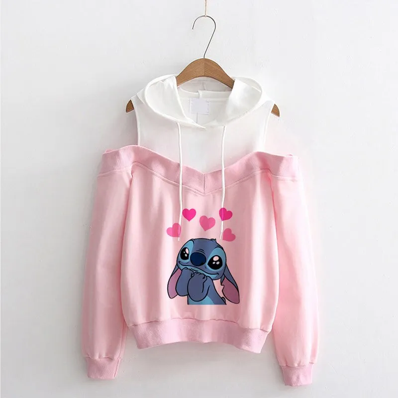 New Disney Funny Stitch Hoodies Women Harajuku Pullovers Cute