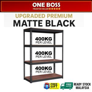 1BOSS 4 Tier/level MATTE BLACK Boltless Heavy Duty Rack Office File Home Storage Rak Dapur Besi 货架铁架