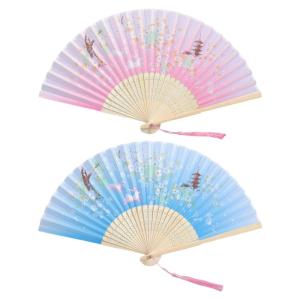 Silk Handheld Chinese Folding Fan Bamboos Silk Folding Fan for Women Wedding Dancing Party Decorations Hand Foldable Fan
