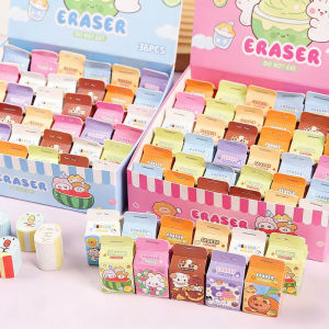 SKISOPGO 36PCS Student Erasers Mini Milk Box Cute Aniamls Rabbit Puppy Erasers Kids Stationery