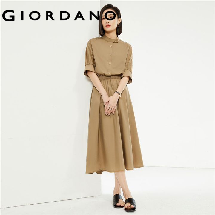 GIORDANO Women Dresses Stand Collar Lightweight Dresses Elbow