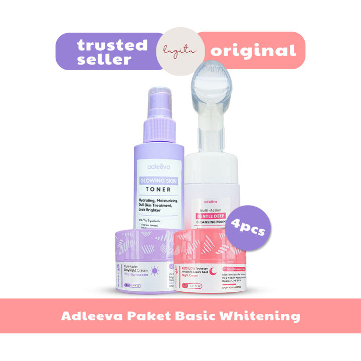 Adleeva Skincare Official Paket Basic Whitening Glow Series Kulit Kusam Flek Penuaan Dini 4 Pcs