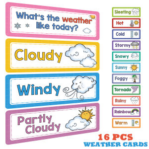 16PCS Weather Flash Cards แฟลชการ์ด English Flashcard Pocket Card for Toddlers English Educational Toys ของเล่นเสริมพัฒนาการ ของเล่นเด็ก Preschool Learning Materials for Kids Gifts การ์ดคำศัพเด็ก