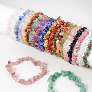 NEXTYOO Bohemian Irregular Stone Bracelets Purple Stretch Band Crystal Beaded Bangles Adjustable Chip Beads Wristband Gifts