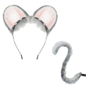 Animal Cosplay Costume Faux Furs Mouse Cats Foxes Wolf Furry Tail and Ear Headband Halloween Party Costume Accessories