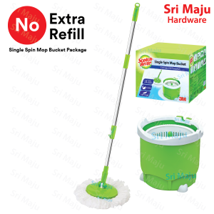 MAJU 3M Scotch Brite Single Spin Mop Bucket Set Compact Size Space Saving Penyapu Mop Lantai Baldi Lantai Berkualiti