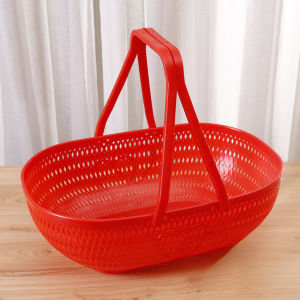 (สีแดง) ตะกร้าจ่ายตลาด ตะกร้าพลาสติก ขนาดใหญ่ ใส่ผัก ผลไม้ เวลาช้อปปิ้ง สำหรับแม่บ้าน /2117