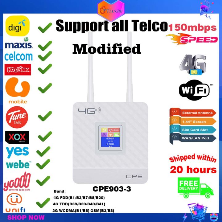 Celcom Digi Sim Router RJ45 WAN/LAN Port 4G LTE Unlock 300Mbps CPE wireless Sim card WIFI ...