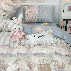 🛏️ชุดเครื่องนอนเด็ก 4 ชิ้น ผ้าฝ้ายแท้ ลายการ์ตูน นุ่มสบายผิว ชุดเครื่องนอน 3 ชิ้น น่ารัก卡通萌化居家四件套