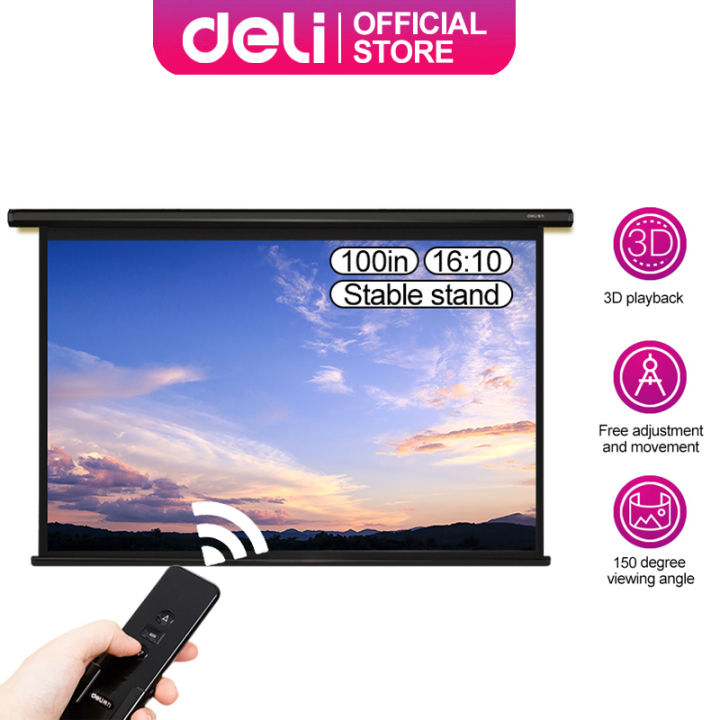 Deli 169 100 Inch Projector Screen with Electric Remote Control