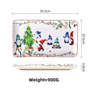 OMK Christmas Series Ceramic 14 inch Rectangular Serving Platter Salad Dessert Plate Tray