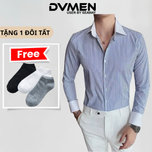 [TẶNG TẤT - ÁO GẤP HỘP] Áo sơ mi nam kẻ sọc phối trắng cao cấp mềm mịn mát dáng slimfit trẻ trung
