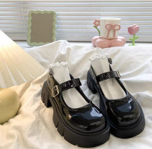 Straight Buckle Strap Platform Small Leather Shoes Womens Pumps Mary Jane Big Head Womens Shoes Jk Round Toe Loafers Women