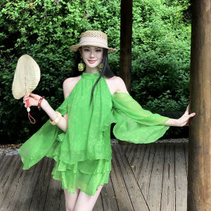 2026 Summer Women Vacation‑Style Green Cami Top with Skirt 2‑Piece Set