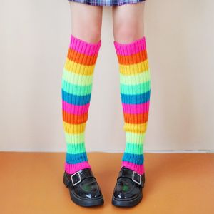 Women Juniors Neon Ribbed Leg Warmers Party Retro Sports Yoga Multicolor Striped Foot Cover Sleeve Ballet Dance Socks Ankle Warm Socks