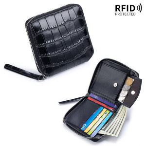 Using the First Layer Cowhide Crocodile Pattern Short Ladies Wallet with Anti-theft Brushing Function and Large Capacity Multi-card Storage