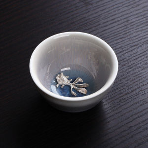 镶银窑变天目陶瓷茶杯茶碗钧窑品茗杯银鱼单杯功夫茶具主人杯茶盏
