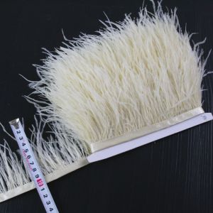 BUENOO 1 Meter Ribbon Tassel Natural Ostrich Feathers 8-10cm Wide Sewing Decoration Ostrich Feathers Trim Handmade Apparel Fabric Feather Plumes Ribbon Selvage Wedding Party Decoration