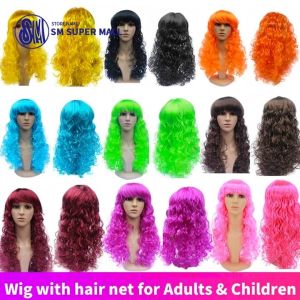 【SM Mall】Long Curly Halloween Wig for Women Black Soft Synthetic Heat Resistant Fiber Fluffy Wave Cosplay Costume Wig for Witch Vampire Party Dress Up Natural Look Breathable Cap