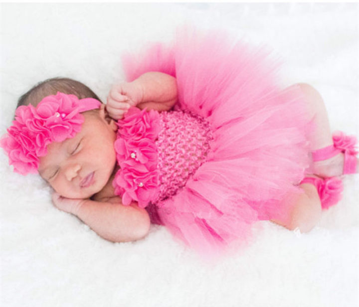 Baby Pink Tutu Dress Set Infant Girls Crochet Tulle Dress Tutus with Flower  Headband and Foot Ring Outfit Newborn Birthday Party Costume Photography  Cloth Dresses | Lazada PH