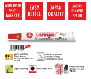 Spidol Whiteboard Papan Tulis Snowman BG-12 Marker WARNA BIRU MERAH HITAM -BISA DIHAPUS - 1pcs