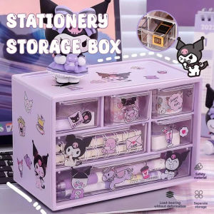 Sanrio 6 Palace Grid Storage Box Cute Kuromi Multi Layer Drawer Jewelry Shelf Stationery Desktop Storage