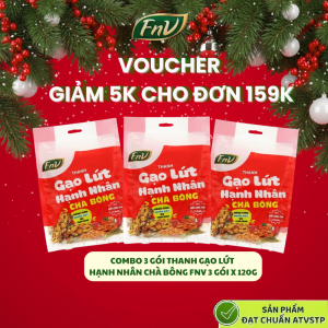 Combo 3 gói thanh gạo lứt hạnh nhân chà bông ăn vặt không đường ít calo FNV 3 gói x 120g