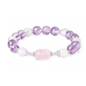 CTS S925 Silver Lucky Pixiu Chalcedony Purple Crystal Beaded Bracelet CHOW TAI SENG 周大生 S1HC0527