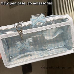 ExpeditionEmporium Sweet Bow Zipper Transparent Pencil Case Box Student Stationery Storage Bag Large Capacity Makeup Bag Cartoon Zipper Pen Bag