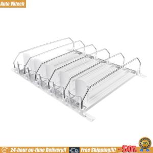 [Auto Vktech] Drink Organizer Dispenser Spring Push Canned Beverage Push Rack for Refrigerator