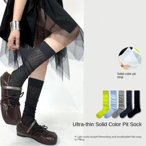 PERCEPT โลลิต้า ถุงเท้าลูกวัว JK บาง ผ้าฝ้าย ถุงเท้ายาวบาง แฟชั่นสไตล์มิว ถุงเท้าแบบมัดรวม ถุงน่องแบบกลาง บัลเล่ต์