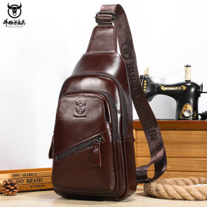 Bull Captain Large Capacity Genuine Leather Mens One Shoulder Crossbody Chest Bag Soft First Layer Cowhide R Double-Layer Card Charging Waist Bag