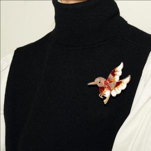 Hmeme เข็มกลัดแฟชั่นรูปนกฮัมมิงเบิร์ดประดับพลอยเทียมสุดสร้างสรรค์สำหรับผู้หญิงเสื้อโค้ทของขวัญ