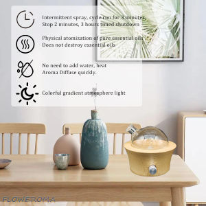 FLOWEROMA Snow House Essential Oil Diffuser for Aromatherapy Home Aroma Diffuser No Heat No water Wood+Glass fragrance Nebulizer