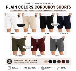 Cargo Corduroy Shorts Above Knee 2 Pockets Adjustable Waist String Corduroy Fabric