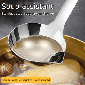 304 Stainless Steel Oil Separator Ladle Stainless Steel Scoop Filter Grease Spoon Colander Separation Cooking Colander Tools Home Kitchen
