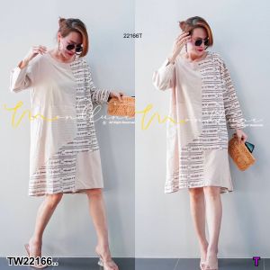 TW22166 dress เดรสคอกลมแขนยาว ลายกราฟฟิก ..