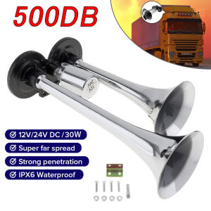 2pcs แตรลม 30W 500DB 12V/24Vแตรลมรถยนต์ แตรรถไฟรถบรรทุกเสียงดังมาก อุปกรณ์เสริมสำหรับรถยนต์ แตรลม แตรลมไฟฟ้า