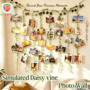 Simulation Daisy Photo Wall Decor Nordic Style Hemp Rope Rattan Hanging Photo Creative Home Wall