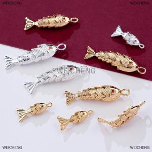 [COD] WEICHENG Chinese Style Metal Fish Shaped Charms Pave Red Zircon Pendants For DIY Necklace Bracelet Earrings Jewelry Making Accessories