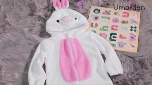 Umorden trang phục thỏ Thỏ màu hồng cho bé gái Bộ đồ ngủ mùa đông quần yếm trẻ sơ sinh sinh nhật Halloween phục sinh