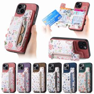 Zipper Cards Slot Wallet Case For iPhone 15 Pro Max 14 Plus 13 12 11 XS X XR 7 8 SE 2022 Purse Pocket Flower Magnetic Bag Cover